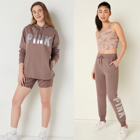 Victoria’s Secret Pink 2-Piece SET Iced Coffee Relaxed Joggers & Pullover Hoodie - Picture 9 of 12